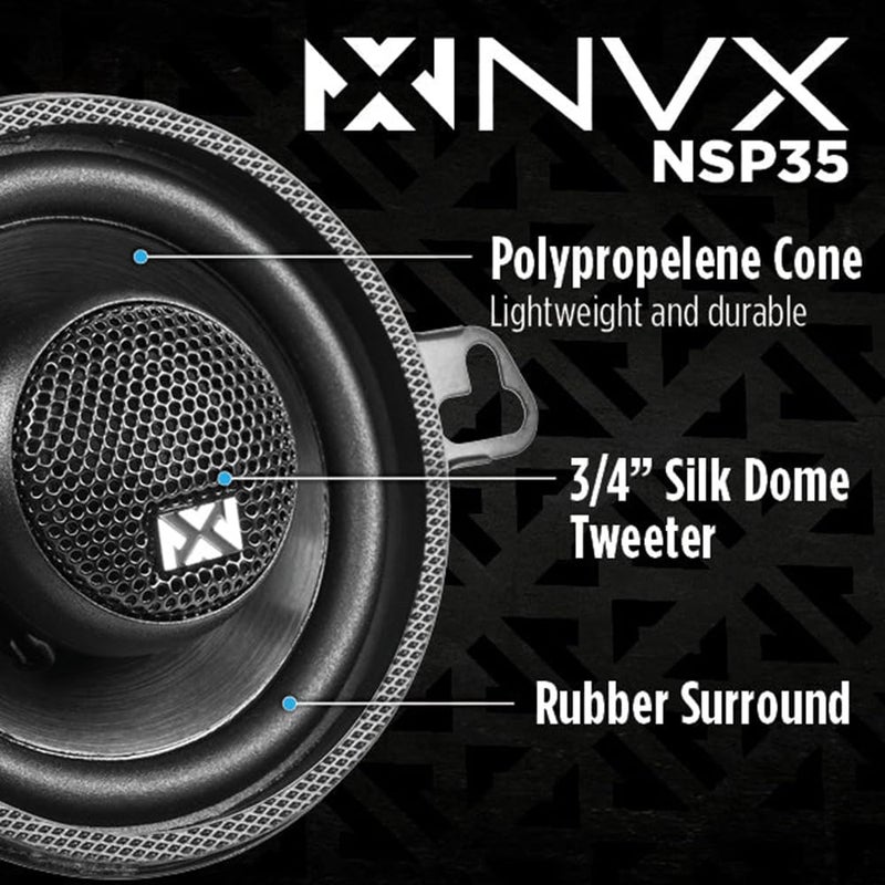 NVX NSP35 3.5" Car Speakers, 200W Max, 70W RMS, 2-Way Coaxial w/Silk Dome Tweeters & Built-in X-Overs, Easy to Install in Cars/Trucks/Doors (Pair) - Image 2